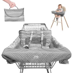 Shopping Cart Cover for Baby Boy or Girl, Soft Velvet Cart Cover for Babies, 2 in 1 Cotton High Chair Cover, Portable and Machine Washable Grocery Cart Cover for Baby, Toddler (Grey Plaid)