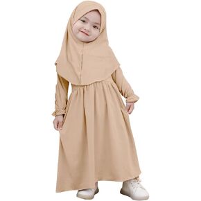 ABAFIP Baby Girl Muslim Dress Toddler Abaya Islamic Dubai Kaftan Hijab Prayer Dress 2Pcs Outfits