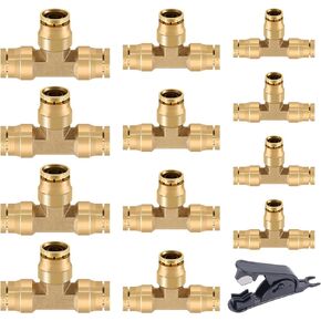 13 PCS Brass DOT Air Line Fittings Kit 1/4 3/8 1/2 DOT Quick Connect Air Fittings Tee Union Push to Connect Air Hose Fittings for Semi Truck Trailers Air Brake System