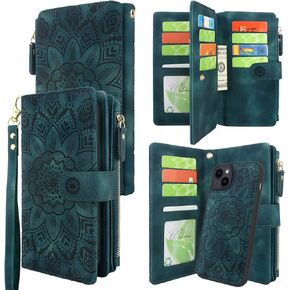 Harryshell Compatible with iPhone 14 6.1 inch 5G 2022 Wallet Case Detachable Magnetic Cover Zipper Cash Pocket Multi Card Slots Holder Wrist Strap Lanyard (Floral Black) in Kuwait