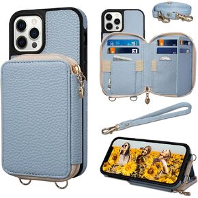 Keallce Case for iPhone 11 6.1'' Case Wallet, Crossbody Zipper Purse with RFID Blocking Card Slots Kickstand, Detachable Lanyard & Handstrap Flip Folio Leather Phone Cover for iPhone 11, Beige