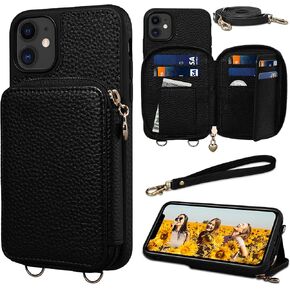 Keallce Case for iPhone 12/12 Pro Wallet, Detachable Lanyard & Handstrap Flip Card Slots with RFID Blocking for iPhone 12, Crossbody Zipper Purse Leather Phone Cover for iPhone 12 Pro, 6.1" Beige in Kuwait