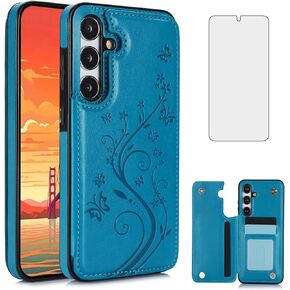 Asuwish Phone Case for Samsung Galaxy A35 5G with Tempered Glass Screen Protector and Card Holder Wallet Cover Stand Flip Leather Cell Accessories Glaxay A 35 35A A355G SM-A356U A356E Women Men Black