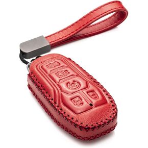 Vitodeco Genuine Leather Smart Key Fob Case Cover Protector Compatible for Ford Fusion, Explorer, Escape, Edge, F-150, Mustang 2015-2017 and More Models (5-Button, Black)