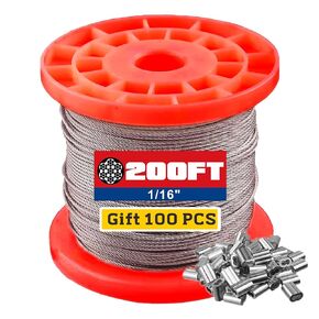 Wire Rope 304 Stainless Steel Wire Cable, 1/16 Inch for Outdoor Light Guide Wire,String Lights,Clotheslines(100ft)