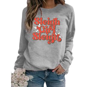 LUKYCILD Merry Christmas Sweatshirts Womens Sleigh Girl Sleigh Sweatshirt Xmas Holiday Funny Shirts Long Sleeve Pullover Top