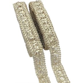 Embroiderymaterial Gota Lace Design Borders for Sarees, Kurti & Dresses -Gold: 2 Rolls (16 Mtr)