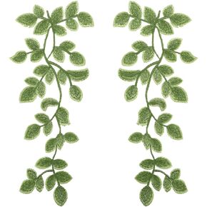 SING F LTD 2 Pairs(4PCS) Mirror Pair Green Leaves Applique Forest Vines Lace Trims Embroidery Sewing Patches Embellishment Decoration for DIY Costume Art Craft Projects