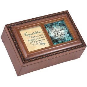 Cottage Garden Congratulations Retirement Wishes Woodgrain Rope Petite Music Box Plays Somewhere in Time