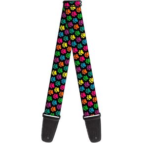 Buckle-Down Guitar Strap Paw Print Black Multi Color 2 Inches Wide
