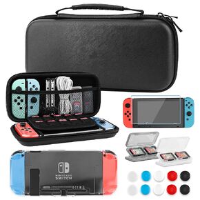 RHOTALL Carrying Case Set Compatible with Nintendo Switch Accessories, Portable Travel Storage Case for Switch with Clear Protective Cover, Screen Protector, 2 Game Case and 10 Thumb Caps