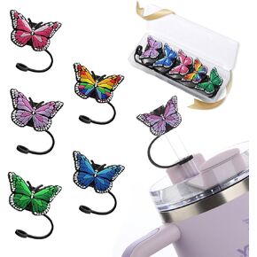 Straw Covers for Stanley, Stanley Cup Accessories Butterfly Straw Topper for Stanley Cup 30/40oz/Simple Modern, Silicone Dust Proof Straw Cover Cap for 9-10mm Straw.