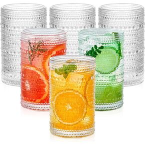مجموعة أكواب الشرب من Mfacoy Vintage Hobnail مكونة من 6 قطع، أكواب Highball سعة 12 أونصة، أكواب زجاجية منقوشة، كوب ماء شفاف، أواني زجاجية للبيرة والعصير والكوكتيل والويسكي والحليب