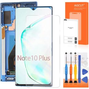 شاشة OLED لهاتف Samsung Galaxy Note 10 Plus بديلة لشاشة Samsung Note 10 Plus LCD SM-N975F SM-N975U LCD تعمل باللمس (تدعم بصمة الإصبع، بدون حواف منحنية) (فضي مع إطار)