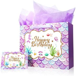 12.6" Large Happy Birthday Gift Bag Set with Greeting Card and Tissue Papers for Girls, Women
