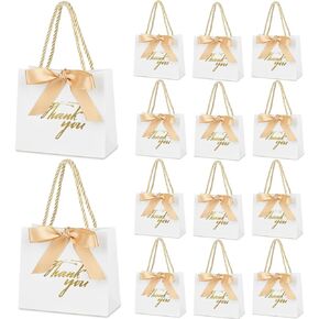 Mauproy 20 Pack Small Thank You Gift Bags with Handles, 5.5''x 2.5''x 4.7'' Mini Paper Gift Bags with Ribbons Party Favor Bags for Wedding Baby Shower Bridal Shower Birthday (Pink)