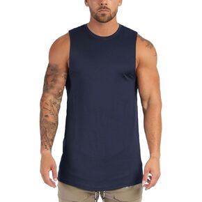 NavyBlue Men’s Workout Tank Top Sleeveless T Shirts Gym Fitness Bodybuilding Muscle Quick Dry Athletic Tops Summer Beach Training Running Casual Fitted Basic 3XL