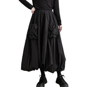 ellazhu Women's Funky Solid 3D Bud Printed Vintage Lantern Skirt GZ113 A