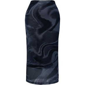 Floerns Women's Summer Tie Dye High Waist Mesh Bodycon Pencil Midi Skirt