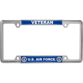 [Officially Licensed Product] - USAF - U.S. Air Force Veteran - Domed Custom-Made Personalized Narrow (Thin) Top 4 hole Metal Car License Plate Frame with FREE caps - Black (Quantity: 1 Frame)