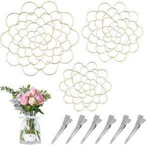 ROYUEXT Flower Frogs for Arrangements Vase,Floral Grid Flower Arrangement Holder Tool Wire Arranger Twist for Vase Floral Stems Bouquets Plant Fixation(3Pcs/Gold) ﻿