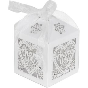 12TEN 50 Pack Wedding Favor Boxes Laser Cut boxes Party Favor Box Small Gift Boxes Lace Candy Boxes for Wedding Baby Shower Birthday Party with Ribbons, 55 Free stickers (Blue)