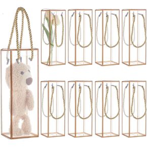 BENECREAT 10 Sets Transparent Plastic Gift Box, 2.8x2.8x8.3 Inch Clear PVC Plastic Favor Box, Rectangle Candy Box with Golden Borders and Cord for Bridal Gift Wrapping Packaging