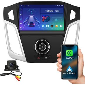9 Inch Car Radio Stereo Navigation for Ford Focus 2012-2018 CarPlay Android Auto 5G WiFi 8 Core 1280 * 720 Resolution Android 12.0 with GPS 48EQ Airplay Rear 1080P Camera SWC