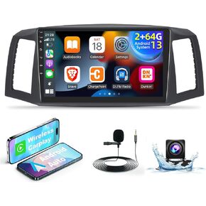 [2G+64G] Car Radio for Jeep Grand Cherokee 2004 2005 2006 2007, 10.1 inch Touch Screen Android 13 Car Play Stereo, Carplay/Android Auto/Bluetooth/SWC + AHD Backup Camera