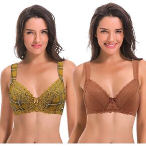 Curve Muse Women's Plus Size Unlined Underwire Lace Bra with Cushion Straps-2PK in Saudi Arabia