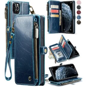 Defencase Compatible with iPhone 11 Pro Max Case Wallet with RFID Blocking Card Holder for Women Men, PU Leather Magnetic Snap Flip Zipper Strap Wallet Phone Case Fit for iPhone 11 Pro Max 6.5", Black