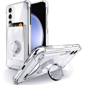 Shields Up for Samsung Galaxy S23 FE Case, Galaxy S23 FE Case, Minimalist Wallet Case with Card Holder & Ring Stand, [Drop Protection] Slim Protective Shockproof Cover for Samsung S23 FE - Clear