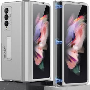Miimall Compatible for Samsung Galaxy Z Fold 3 Case with Pen Holder, Z Fold 3 Case with Magnetic Hinge Protection & Kickstand All-Inclusive Protective Case for Samsung Z Fold 3 2021 (Black)