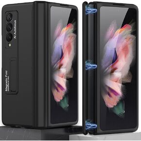 Miimall متوافق مع حافظة Samsung Galaxy Z Fold 3 مع حامل قلم، حافظة Z Fold 3 مع حماية المفصلات المغناطيسية وحافظة واقية شاملة بمسند لهاتف Samsung Z Fold 3 2021 (أسود)