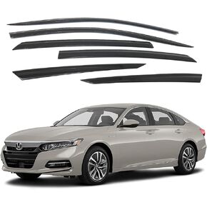 AUTOCLOVER Tape-On Rain Guards Window Visors 6 Pcs Set for Honda Accord 2018 2019 2020 2021 2022 / Window Deflectors, Out-Channel Vent Shades (Chrome)