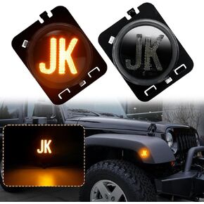 Side Marker Lights Compatible with Wrangler JK 2007-2018 Front Fender Full LED Lights,2024 NEW,Favorite of Off-Road Enthusiasts (Clear Lens Yellow Lights)