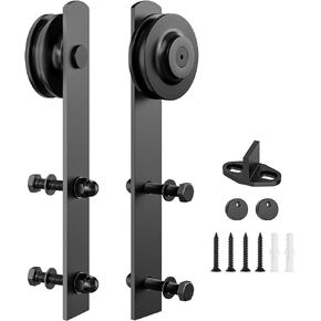5ft Heavy Duty Sturdy Sliding Barn Door Hardware Kit for Single Door, Easy to Install and Reusable - Fit 1 3/8-1 3/4" Thickness & 30" Wide Door Panel, Black (I Shape Hanger)