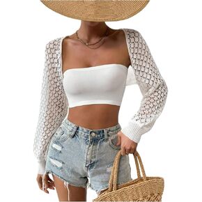 SweatyRocks Women's Hollow Out Long Sleeve Cardigan Open Front Knit Sweaters Shrug