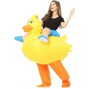 Riding Duck Costume, Inflatable, Blow Up Pretend Riding Duck Suit, Adult Size for Carnival, Party (Yellow)