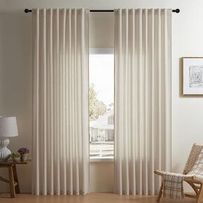 DaysU Ivory Curtain Panels 84 Inches Long, Farmhouse Curtains for Bedroom 2 Panels Set, Semi Sheer Linen Curtain for Living Room, Aesthetic Rod Pocket Hook Belt Curtains Light Filtering Privacy Added