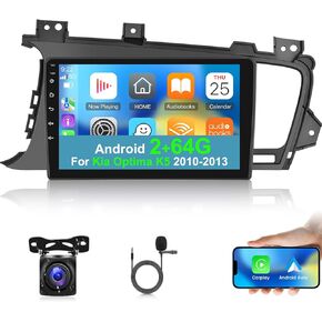 [2+64G] Android 13 Car Radio for Kia Optima K5 2010-2013 - Wireless Carplay and Android Auto - 9 Inch Touchscreen Car Stereo with Multiple UI/GPS/WiFi/SWC + AHD Backup Camera