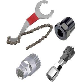 Bike Repair Tool Set, Bicycle Freewheel Chain Whip/Bracket Remover/Freewheel Remover/Crank Puller Remover, 4 in 1 Pedal Wrench Maintenance Tools for Shimano Cassette Sprocket/MTB Gear