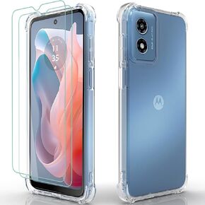 for Moto G Play 2024 Case: Clear with 2pcs Screen Protector Reinforced Corners TPU Shock-Absorption Flexible for Motorola Moto G Play 4G 2024 Phone Case-Clear