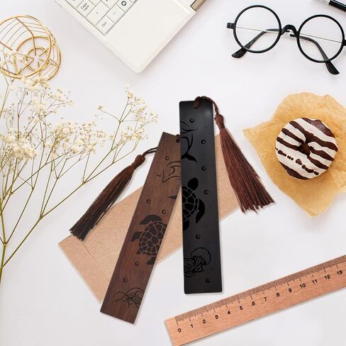 CRASPIRE Wood Bookmark 2 Colors Bamboo & Plum Blossom Engraved Book Mark Gifts Traditional Bookmarks with Tassel Pendant for Book Lovers Teacher Students in Kuwait