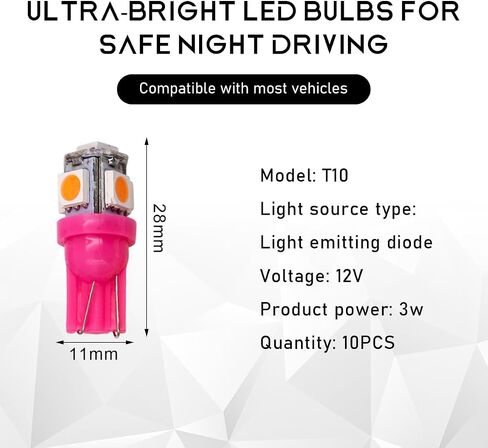 10 قطع لمبة إضاءة LED للسيارة، فائقة السطوع T10 5050 LED لمبة إضاءة داخلية تلقائية، استبدال لمبة LED للوحة القيادة وقبة خريطة لوحة ترخيص الباب، وإضاءة ملحقات السيارة (أبيض) in Kuwait