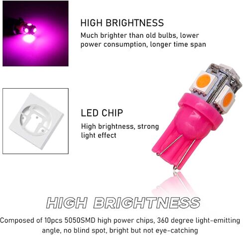 10 قطع لمبة إضاءة LED للسيارة، فائقة السطوع T10 5050 LED لمبة إضاءة داخلية تلقائية، استبدال لمبة LED للوحة القيادة وقبة خريطة لوحة ترخيص الباب، وإضاءة ملحقات السيارة (أبيض) in Kuwait