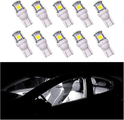 10 قطع لمبة إضاءة LED للسيارة، فائقة السطوع T10 5050 LED لمبة إضاءة داخلية تلقائية، استبدال لمبة LED للوحة القيادة وقبة خريطة لوحة ترخيص الباب، وإضاءة ملحقات السيارة (أبيض) in Kuwait
