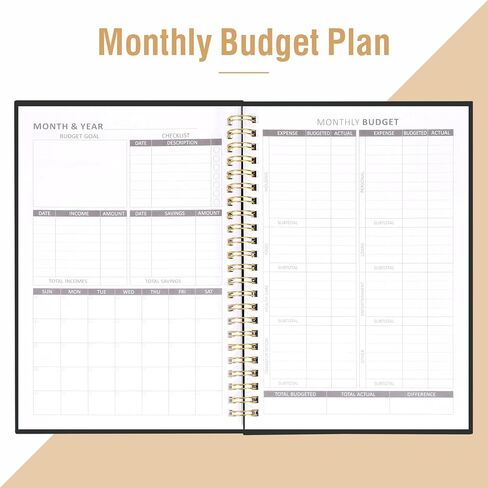 مخطط الميزانية، كتاب الميزانية الشهرية 2024-2025 مع متتبع النفقات والادخار A5 مخطط مالي غير مؤرخ لإدارة أموالك 6.3 بوصة × 8.46 بوصة، أسود in Kuwait