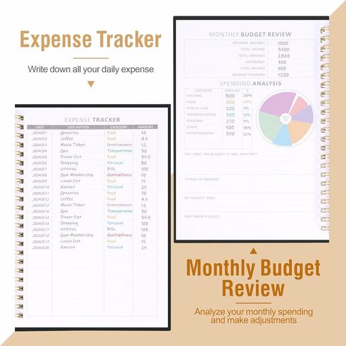 مخطط الميزانية، كتاب الميزانية الشهرية 2024-2025 مع متتبع النفقات والادخار A5 مخطط مالي غير مؤرخ لإدارة أموالك 6.3 بوصة × 8.46 بوصة، أسود in Kuwait