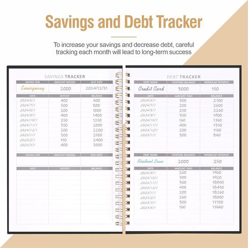 مخطط الميزانية، كتاب الميزانية الشهرية 2024-2025 مع متتبع النفقات والادخار A5 مخطط مالي غير مؤرخ لإدارة أموالك 6.3 بوصة × 8.46 بوصة، أسود in Kuwait